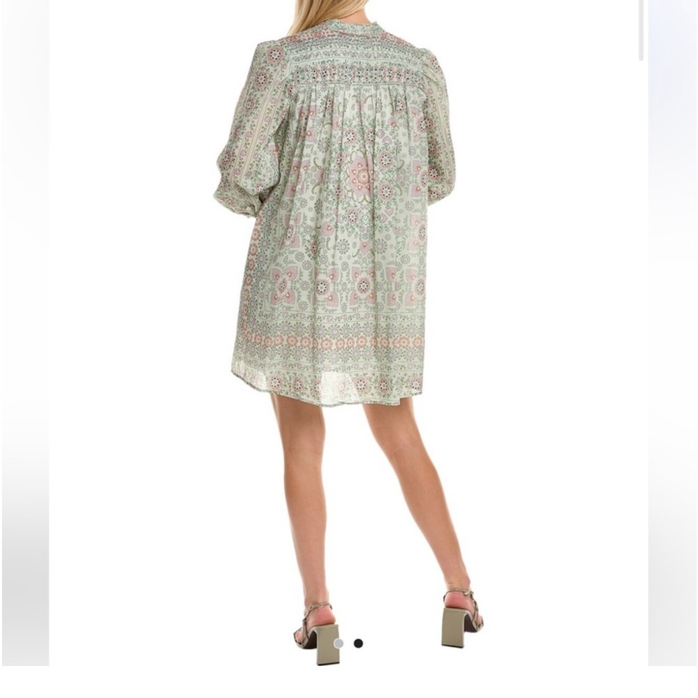 Joie Pleated Floral Mini Challensia Dress in Shale Green Multi, Size Small